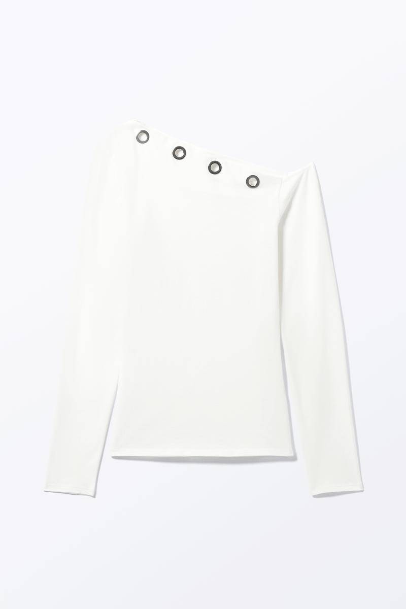 Langärmeliges, Asymmetrisches Baumwoll-Oberteil - Weiß von Monki