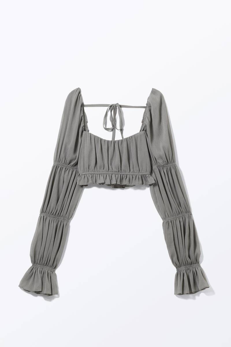 Langärmeliges Gerafftes Top - Grau von Monki