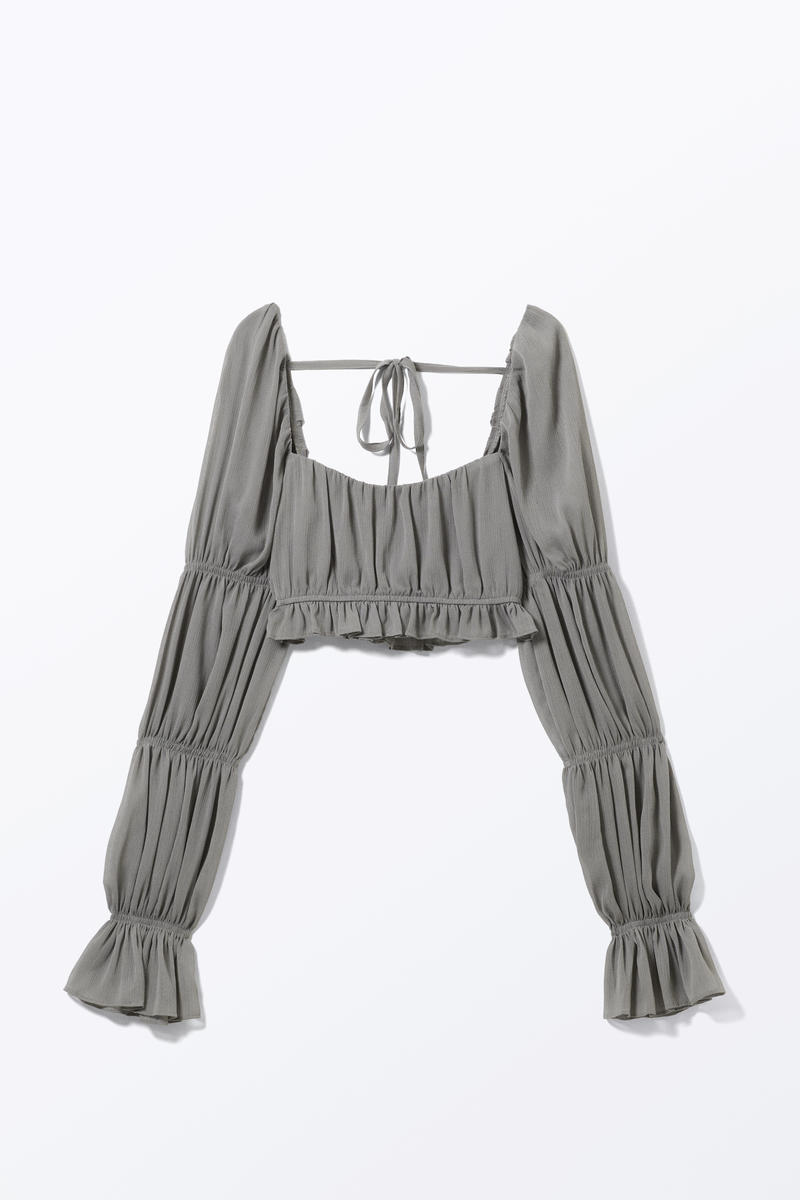 Langärmeliges Gerafftes Top - Grau von Monki