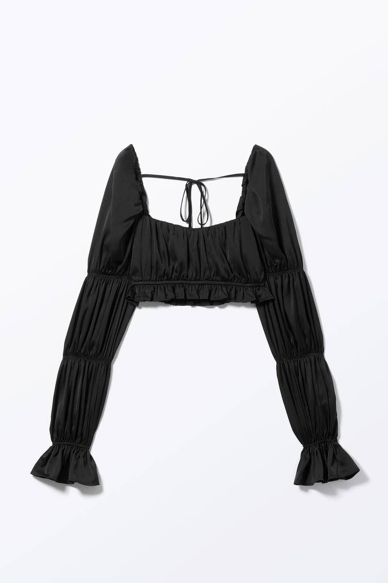 Langärmeliges Gerafftes Top - Schwarz von Monki