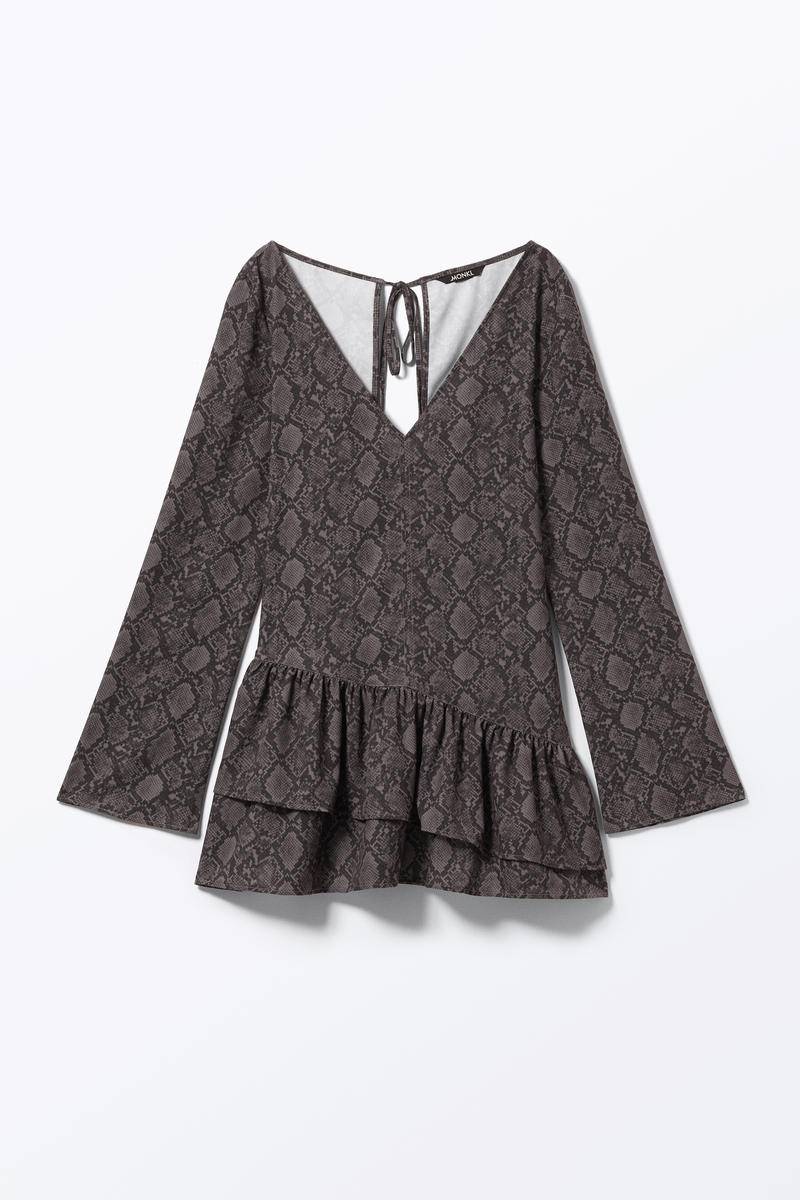 Langärmeliges Minikleid Mit V-Ausschnitt - Grau von Monki