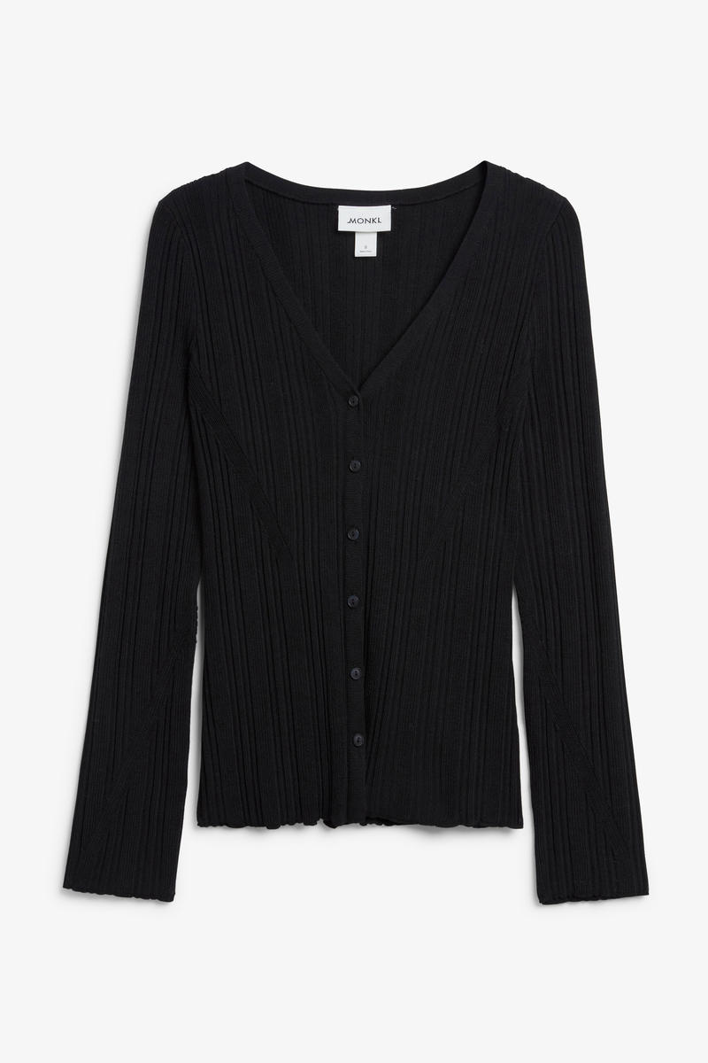 Langer Cardigan Aus Rippstrick - Schwarz von Monki