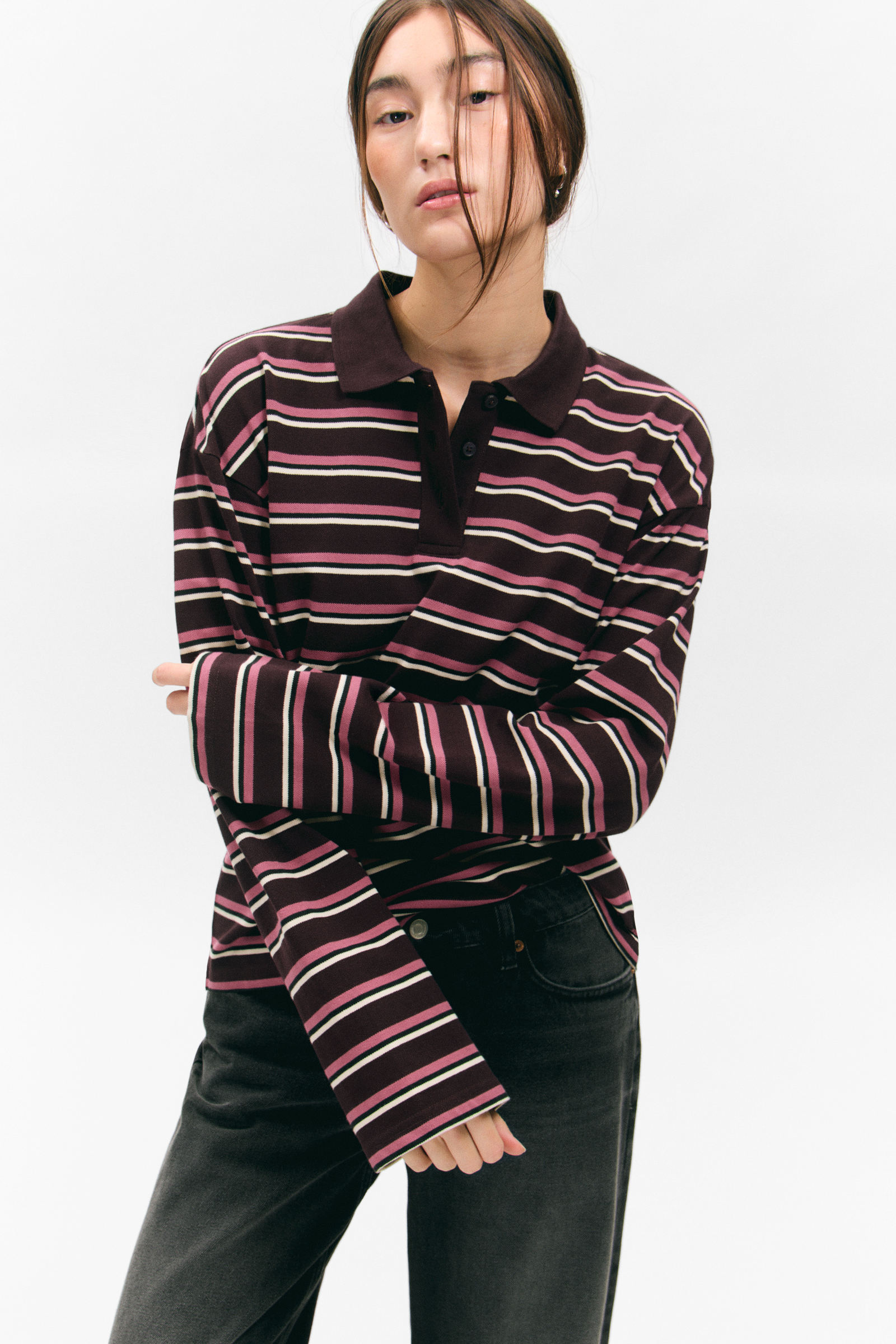 Long-Sleeved Cotton Polo Top von Monki