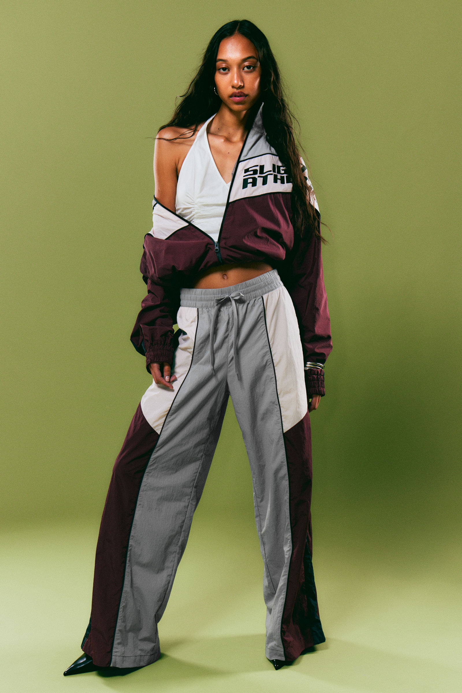 Low Rise Wide Leg Colourblock Trousers von Monki