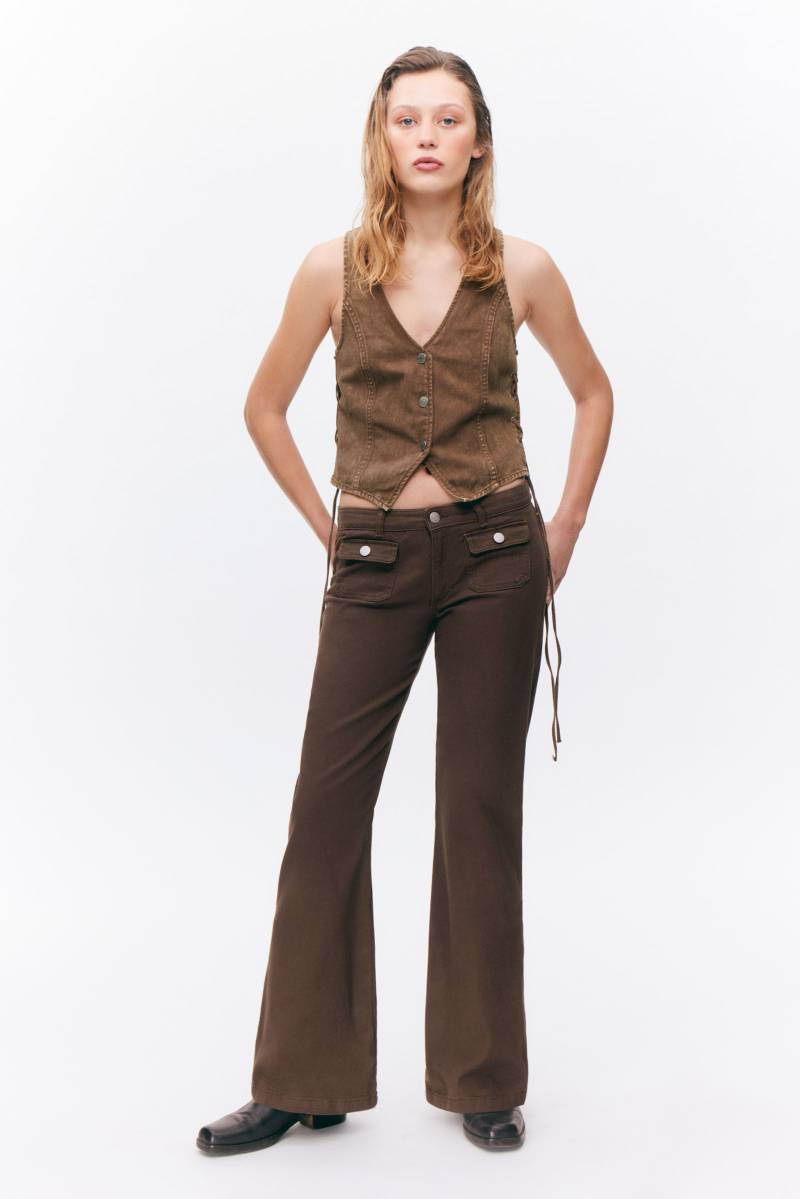 Low Waisted Bootcut Twill Trousers von Monki
