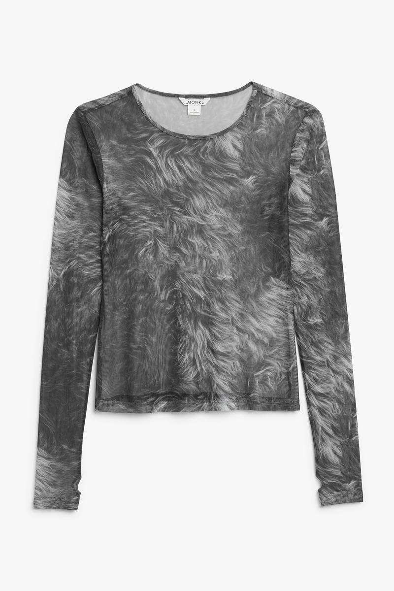 Mesh-Langarmshirt Mit Daumenlöchern - Grau Mehrfarbig Mesh-Langarmshirt Mit Daumenlöchern - Grau Mehrfarbig von Monki