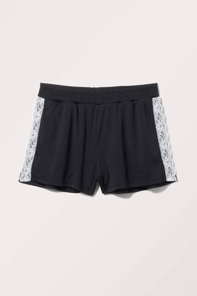 Mini-Shorts Mit Spitzeneinsatz - Schwarz von Monki