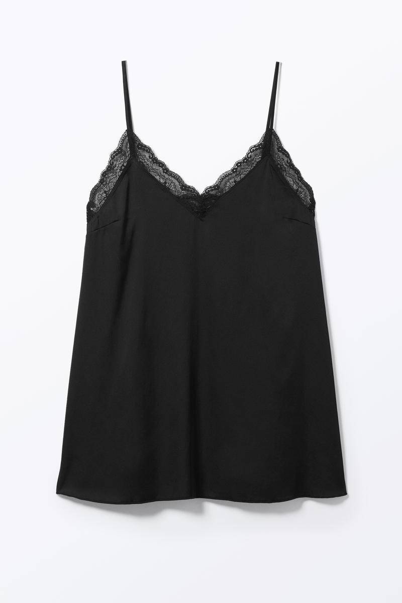 Mini-Slipkleid Aus Spitzensatin - Schwarz von Monki