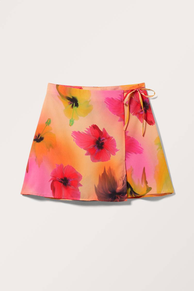 Mini-Wickelrock Mit Bindeband - Rosa Gelb Mehrfarbig von Monki