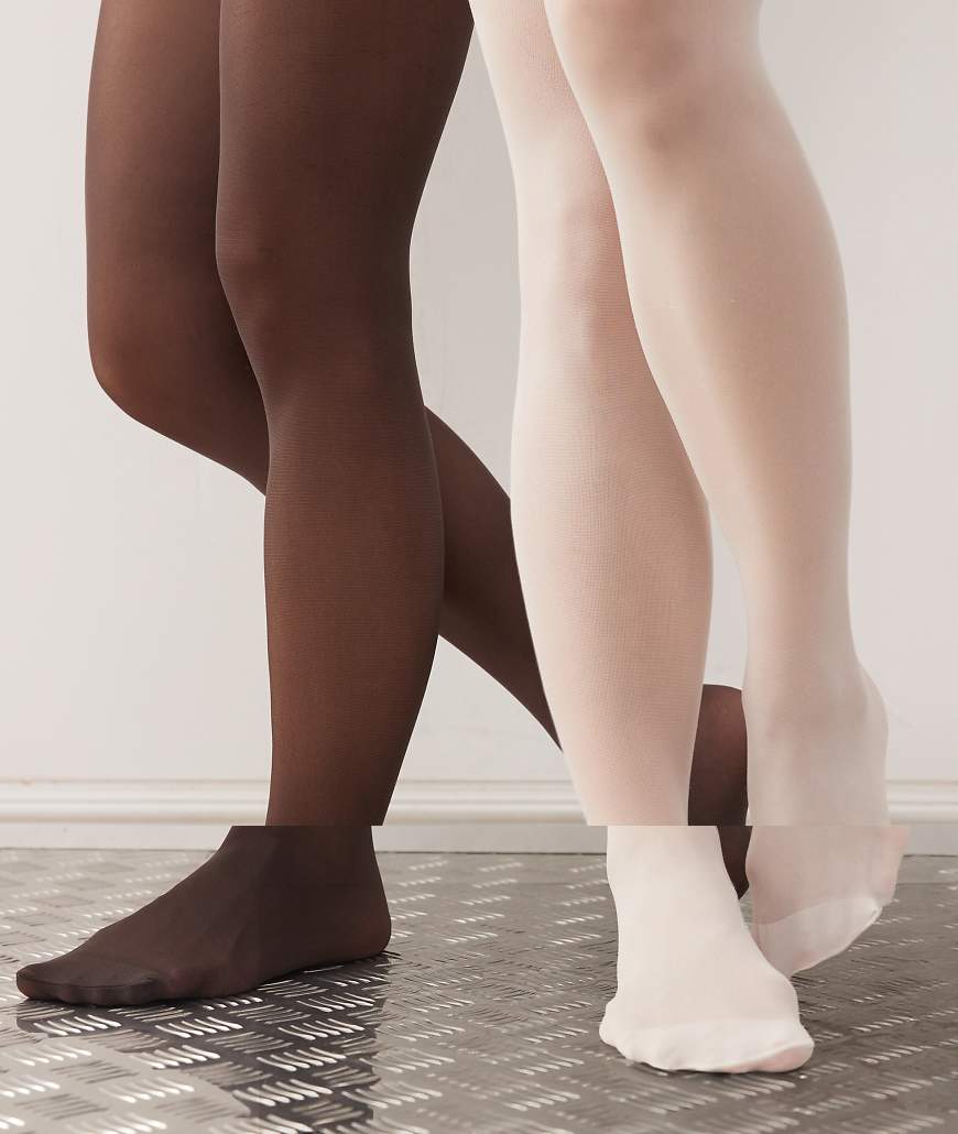 Monki - 2er-Pack Strumpfhosen in Dunkelbraun und Weiß, 20 DEN von Monki