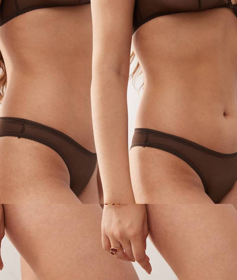 Monki - 2er-Pack brasilianische Strings aus weichem Netzstoff in Schokobraun-Brown von Monki