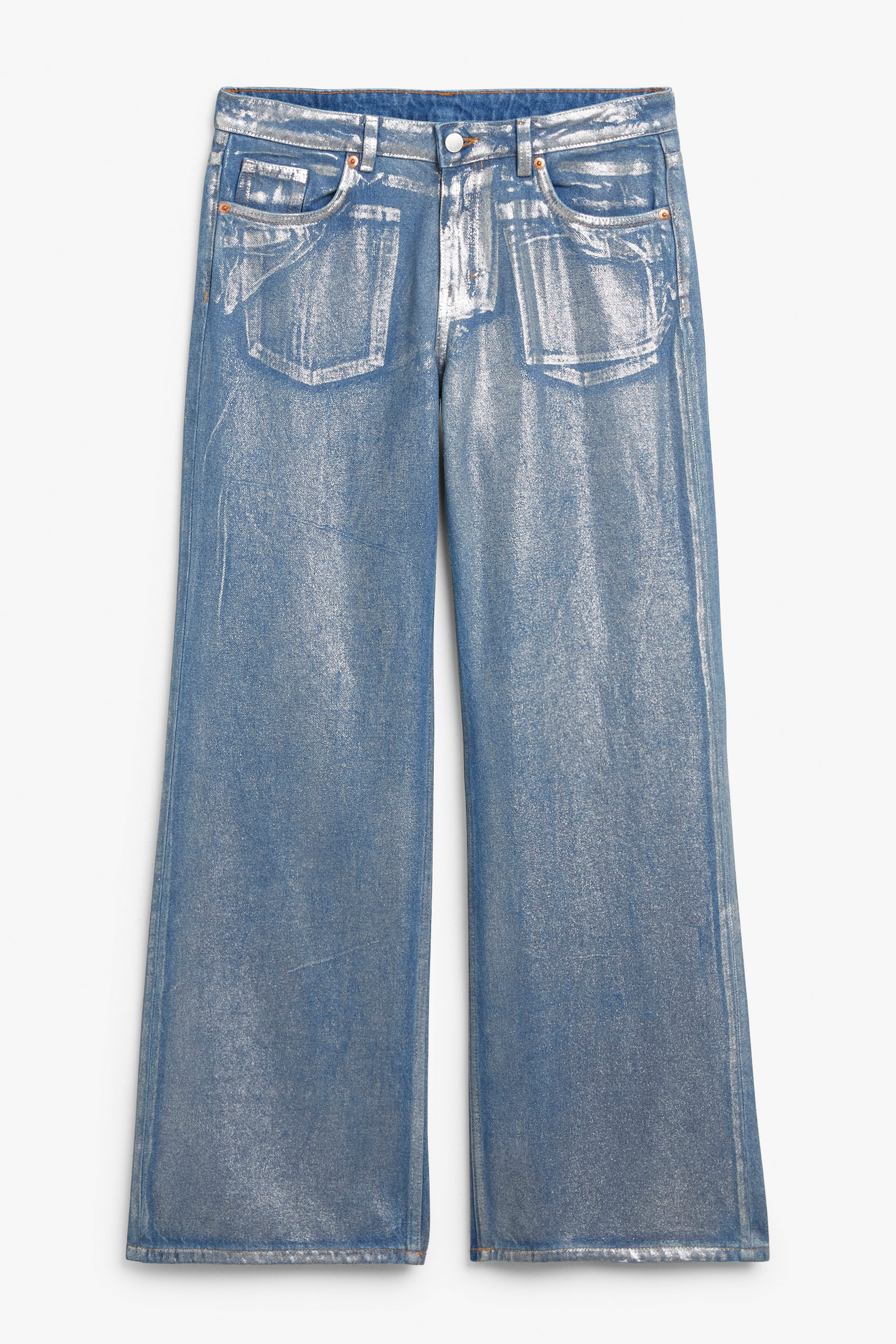 Monki Beschichtete, tief sitzende Jeans Imoo Silber beschichtet, Baggy in Größe W 24. Farbe: Silver coated von Monki