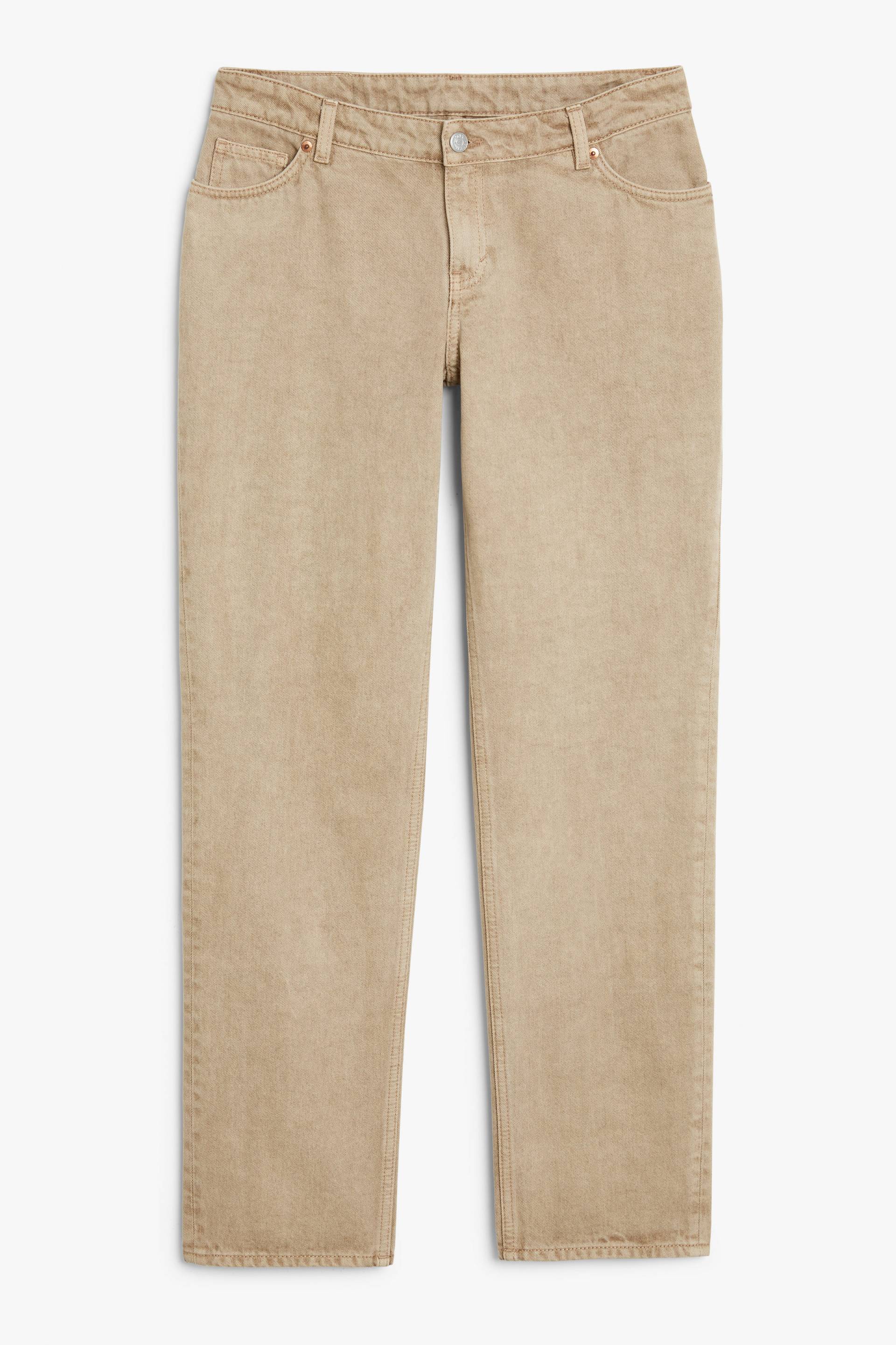 Monki Gerade beige Jeans Moop, tief sitzend Beige, Straight in Größe 24/32 von Monki