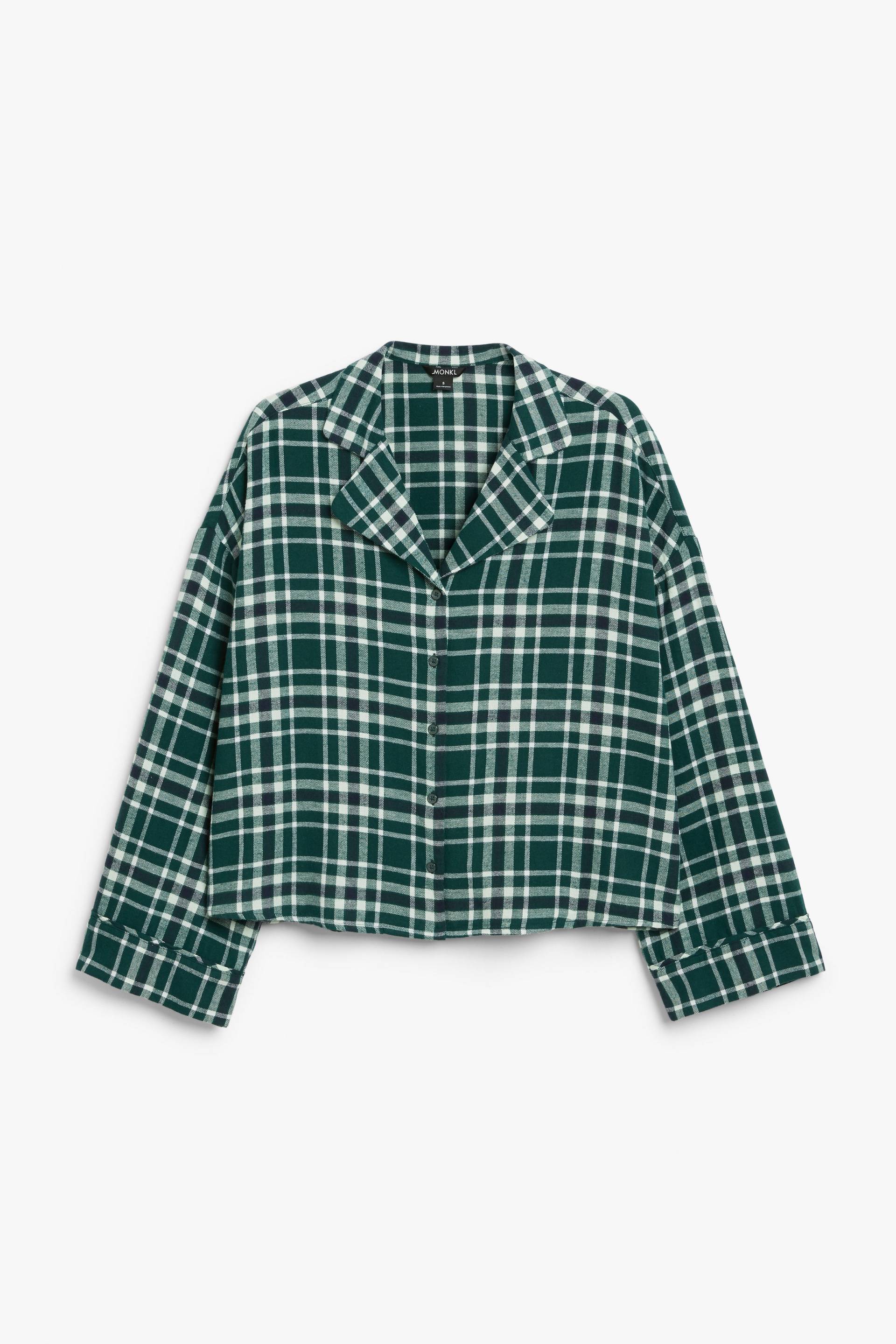 Monki Grün kariertes Pyjamaoberteil aus Flanell kariert, Pyjama-Oberteile in Größe XS. Farbe: Green checkered von Monki