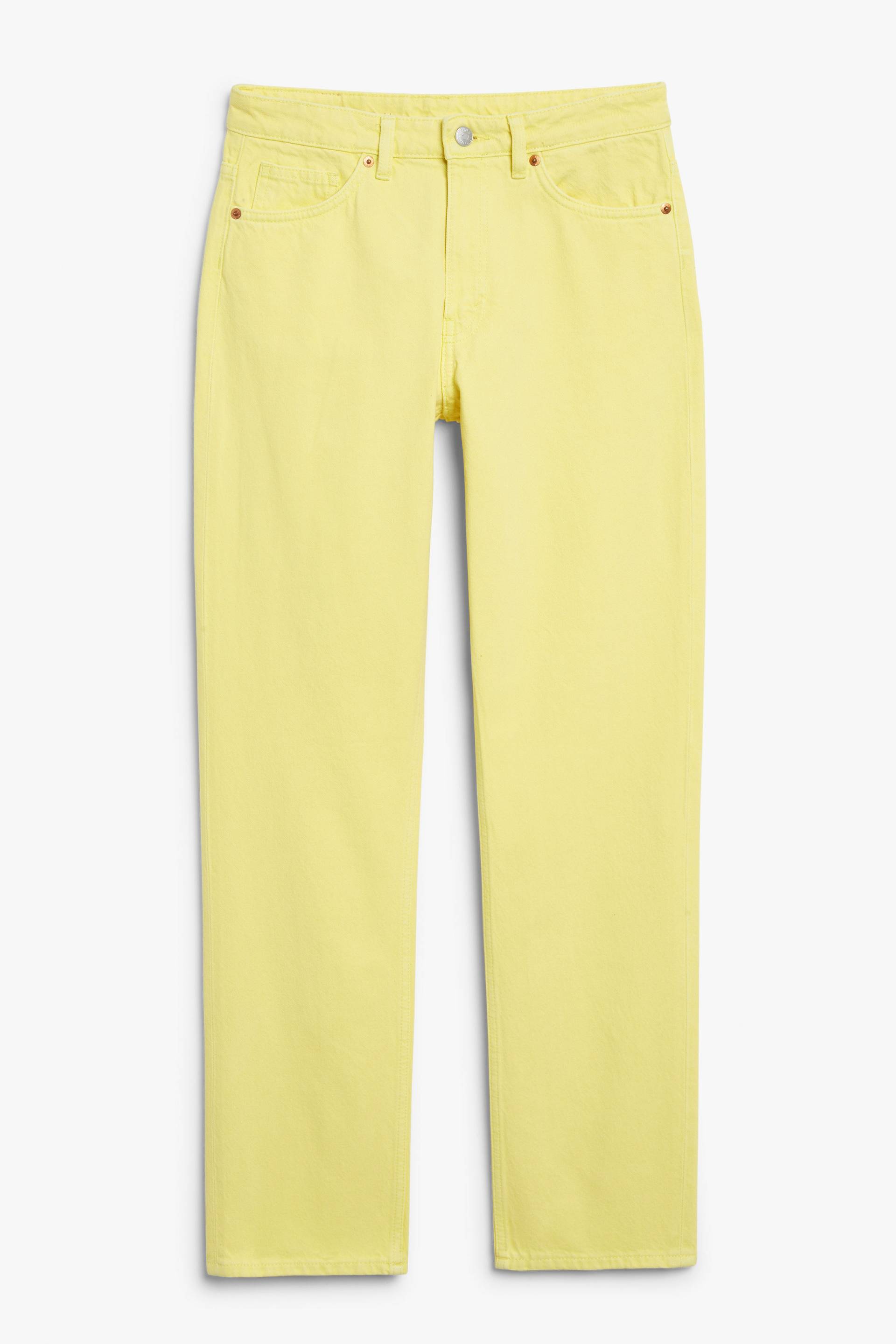 Monki Halbhohe Yara Jeans gelb Zitronengelb, Straight in Größe 27/32. Farbe: Lemon yellow von Monki