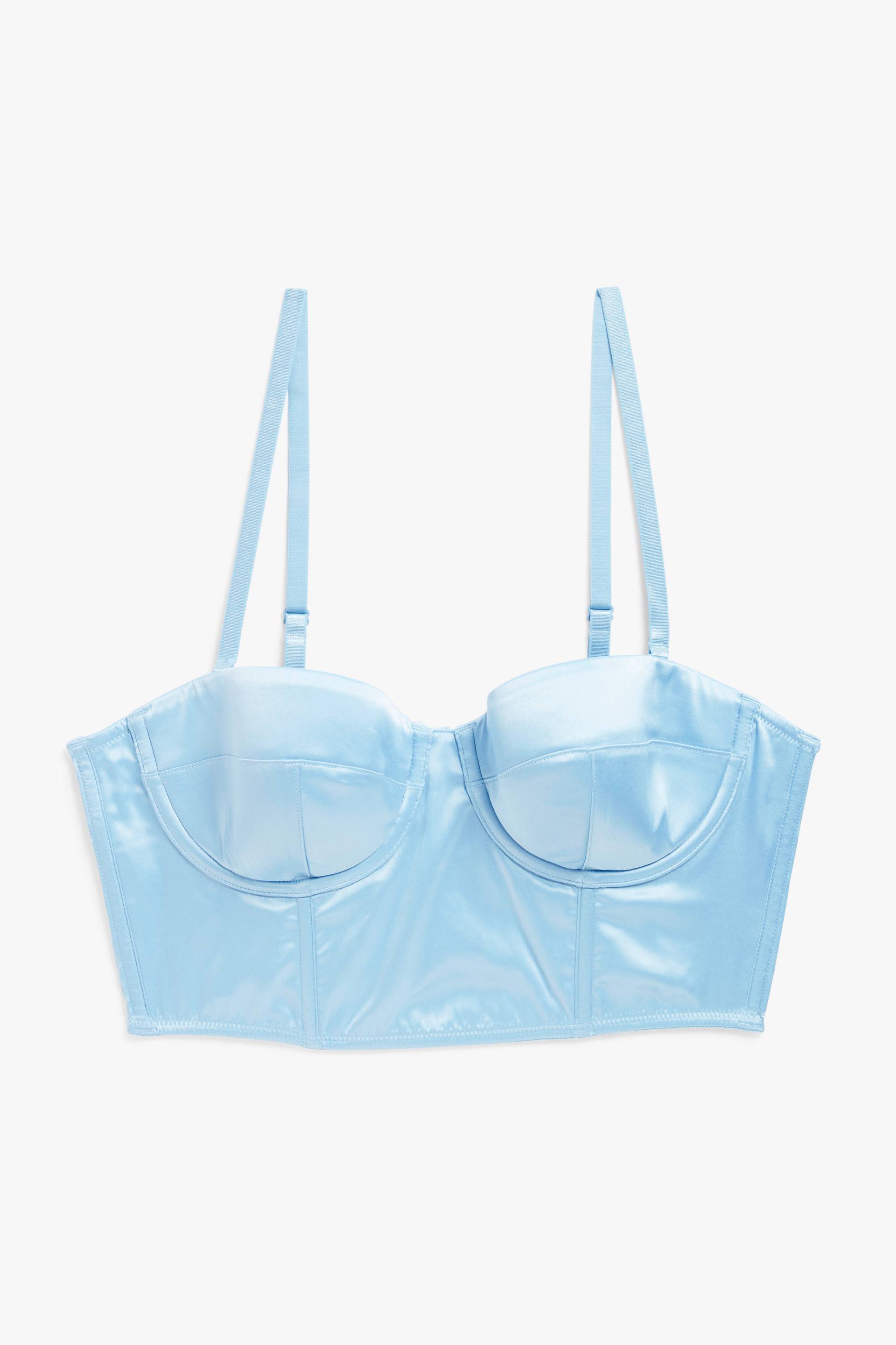 Monki Hellblauer Bustier-BH aus Satin Hellblau, BHs in Größe 70B. Farbe: Light blue von Monki