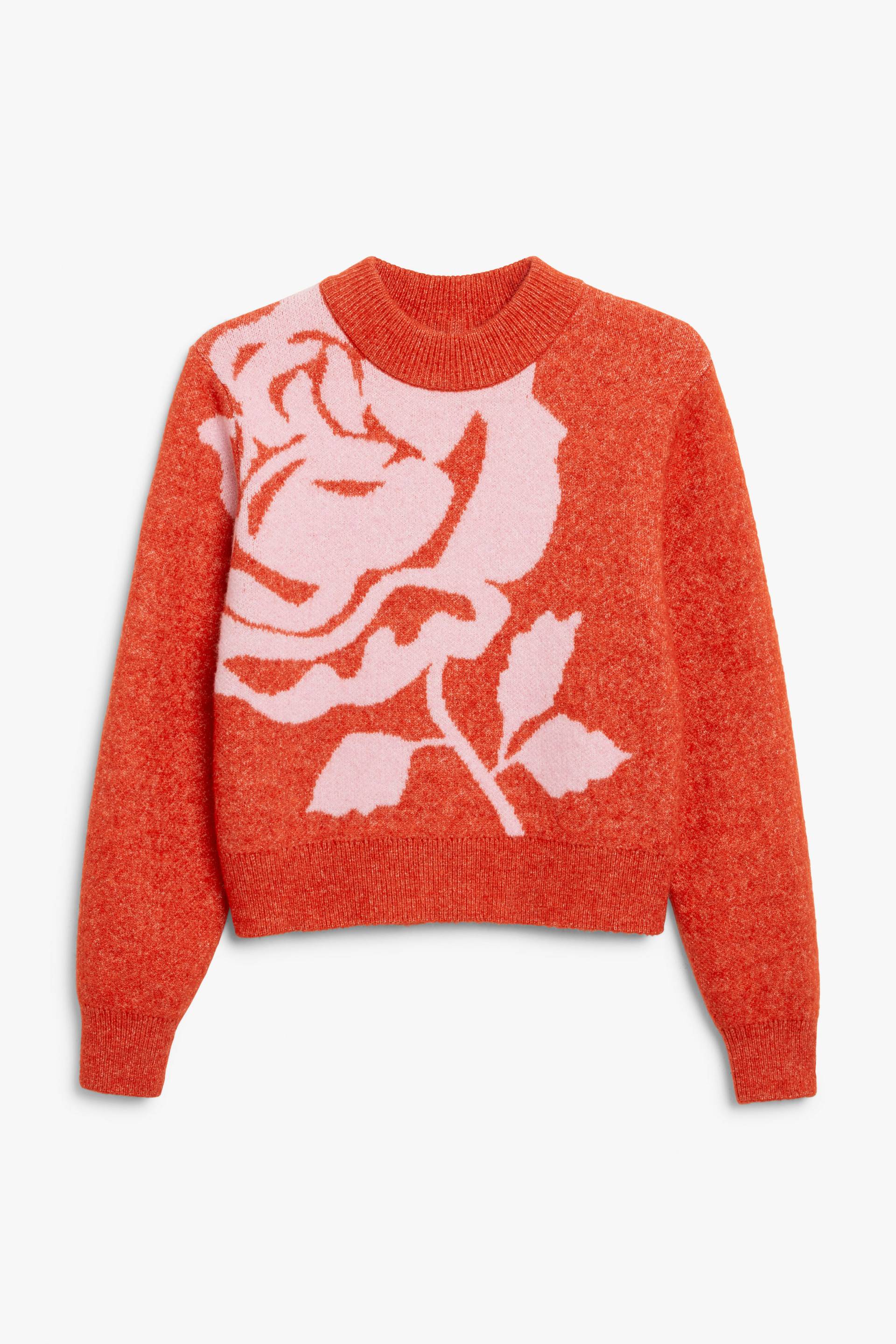 Monki Jacquard-Strickpullover Rote Rose in Größe M. Farbe: Red rose von Monki