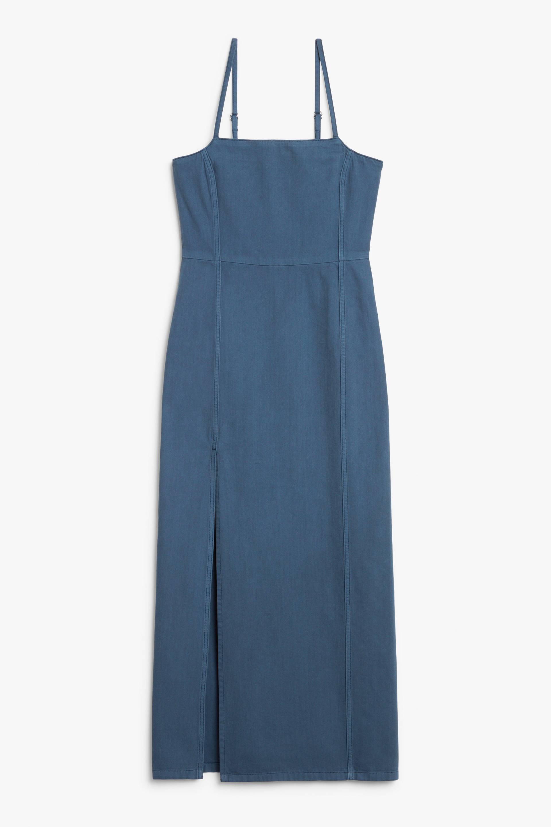 Monki Jeanskleid in Maxi-Länge mit Karree-Ausschnitt Mittelblau, Alltagskleider Größe 42. Farbe: Medium blue von Monki