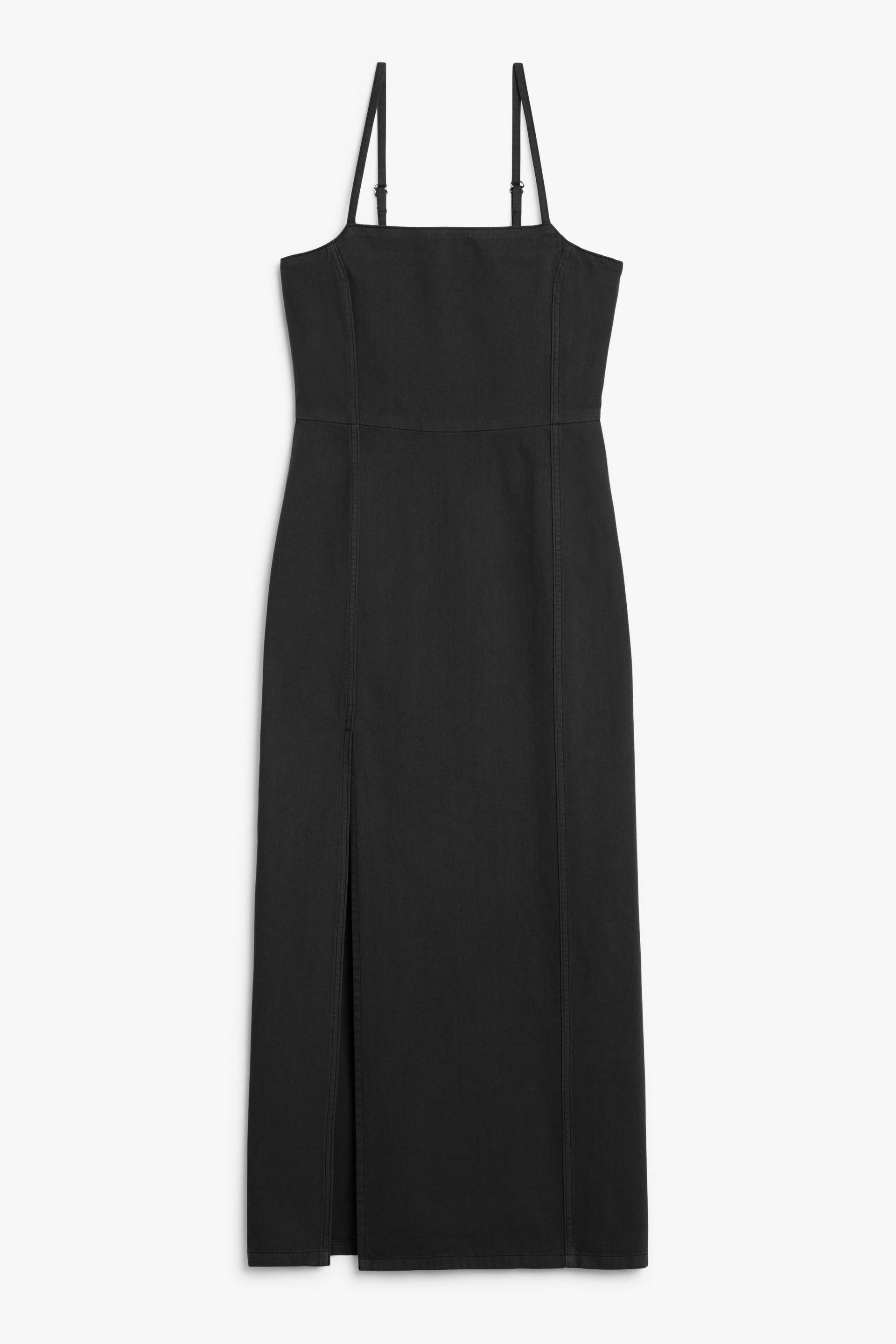 Monki Jeanskleid in Maxi-Länge mit Karree-Ausschnitt Schwarz, Alltagskleider Größe 36. Farbe: Black von Monki