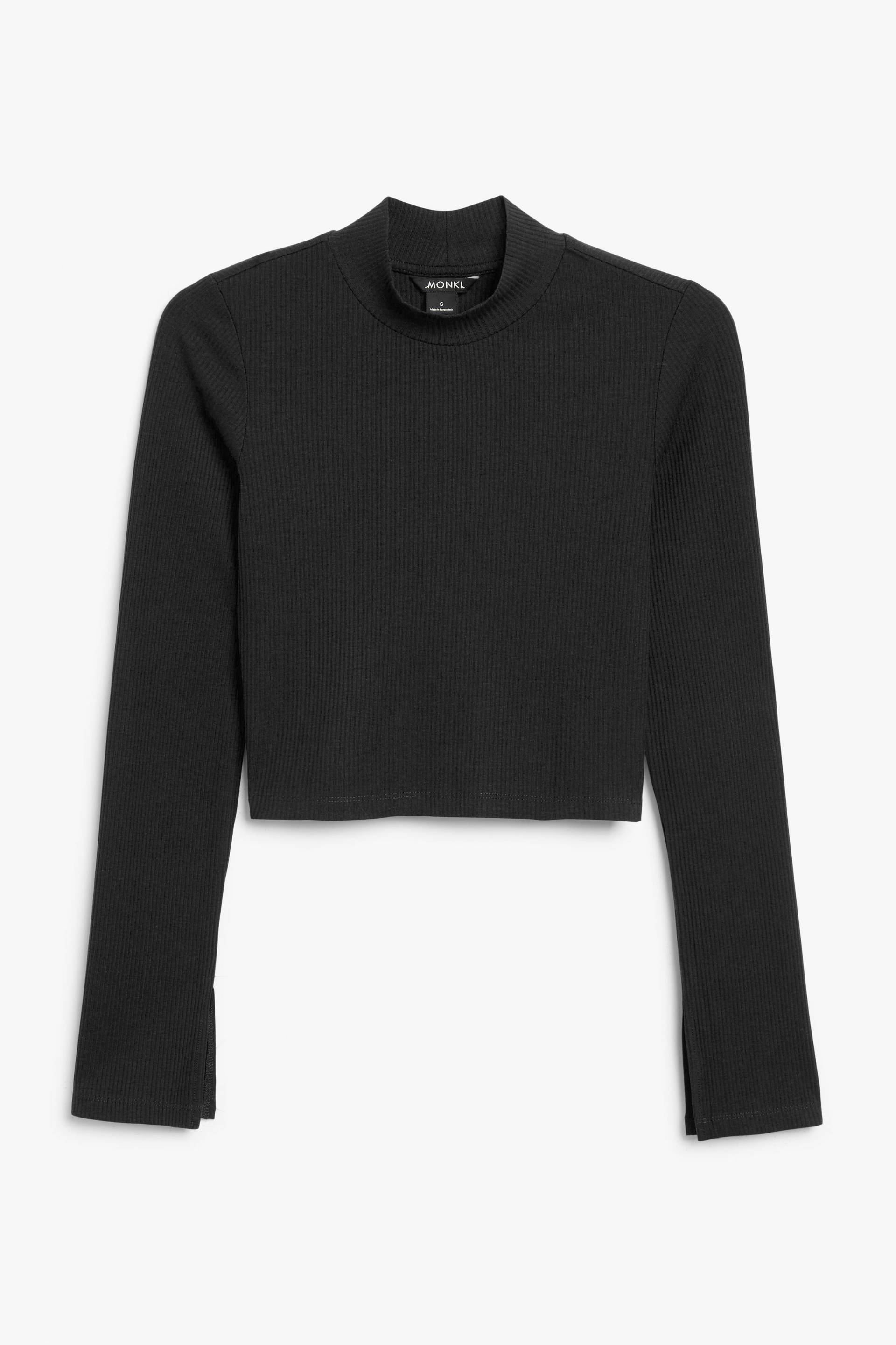 Monki Kurzes geripptes Langarmoberteil, schwarz Schwarz, Tops in Größe M. Farbe: Black von Monki