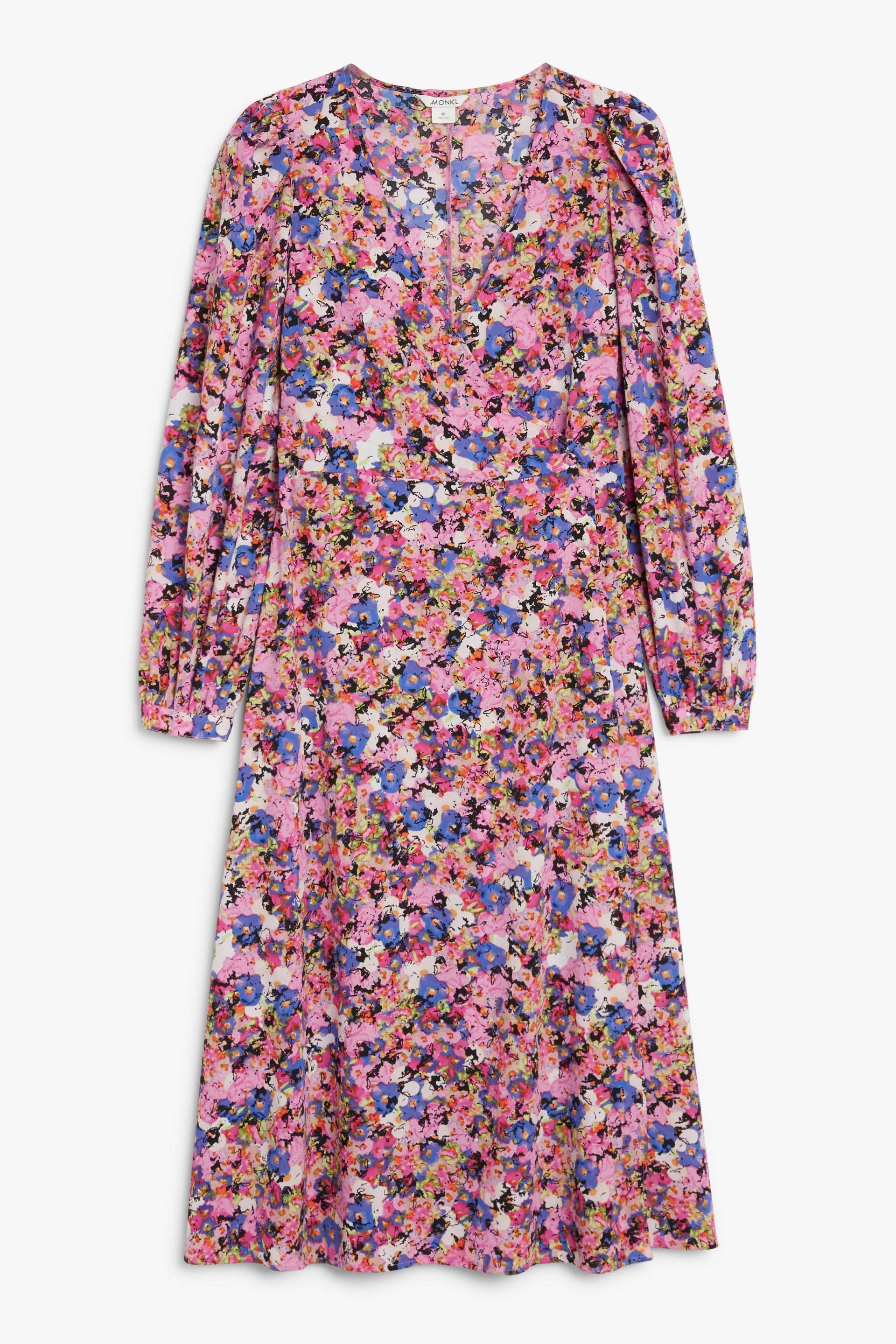 Monki Langärmeliges Kleid mit V-Ausschnitt Bunte Blumen, Alltagskleider in Größe 34. Farbe: Multi flowers von Monki