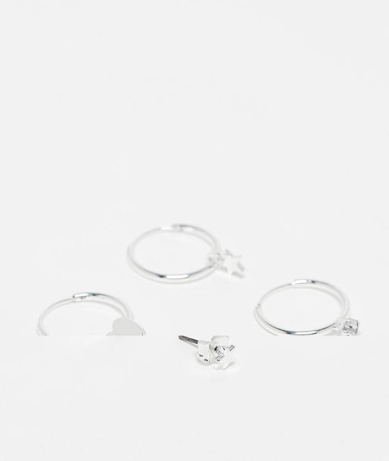 Monki - Mix and Match - 4er-Pack Ohrringe in Silber mit Herz- und Stern-Design von Monki