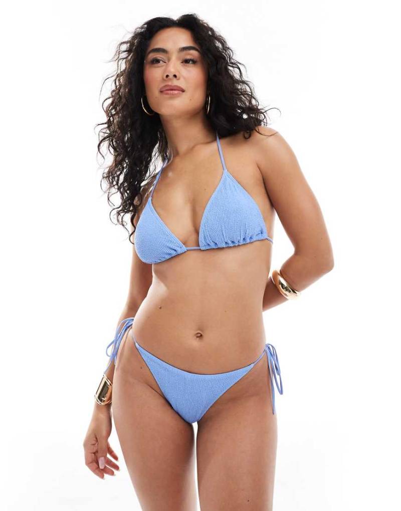Monki - Mix and Match - Gekräuselte Bikinihose in Blau mit seitlicher Schnürung, exklusiv bei ASOS von Monki