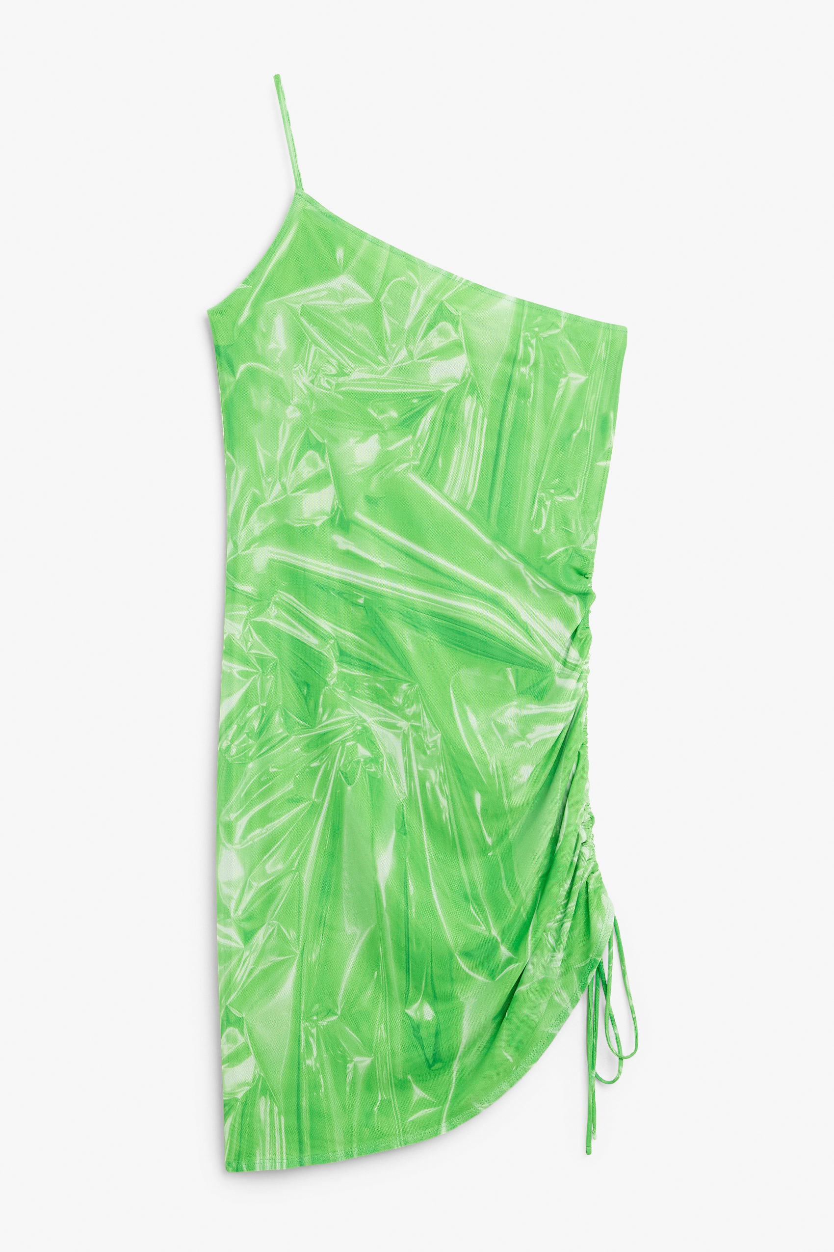 Monki One-Shoulder-Slipdress in Minilänge Grünes Zellophan-Trompe-l"œil, Alltagskleider Größe M. Farbe: Green cellophane trompe l"'oeil' von Monki