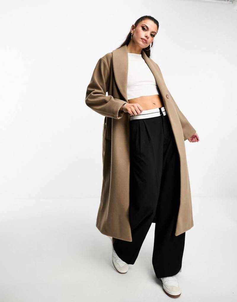 Monki - Oversize-Mantel in Taupe mit Gürtel-Neutral von Monki
