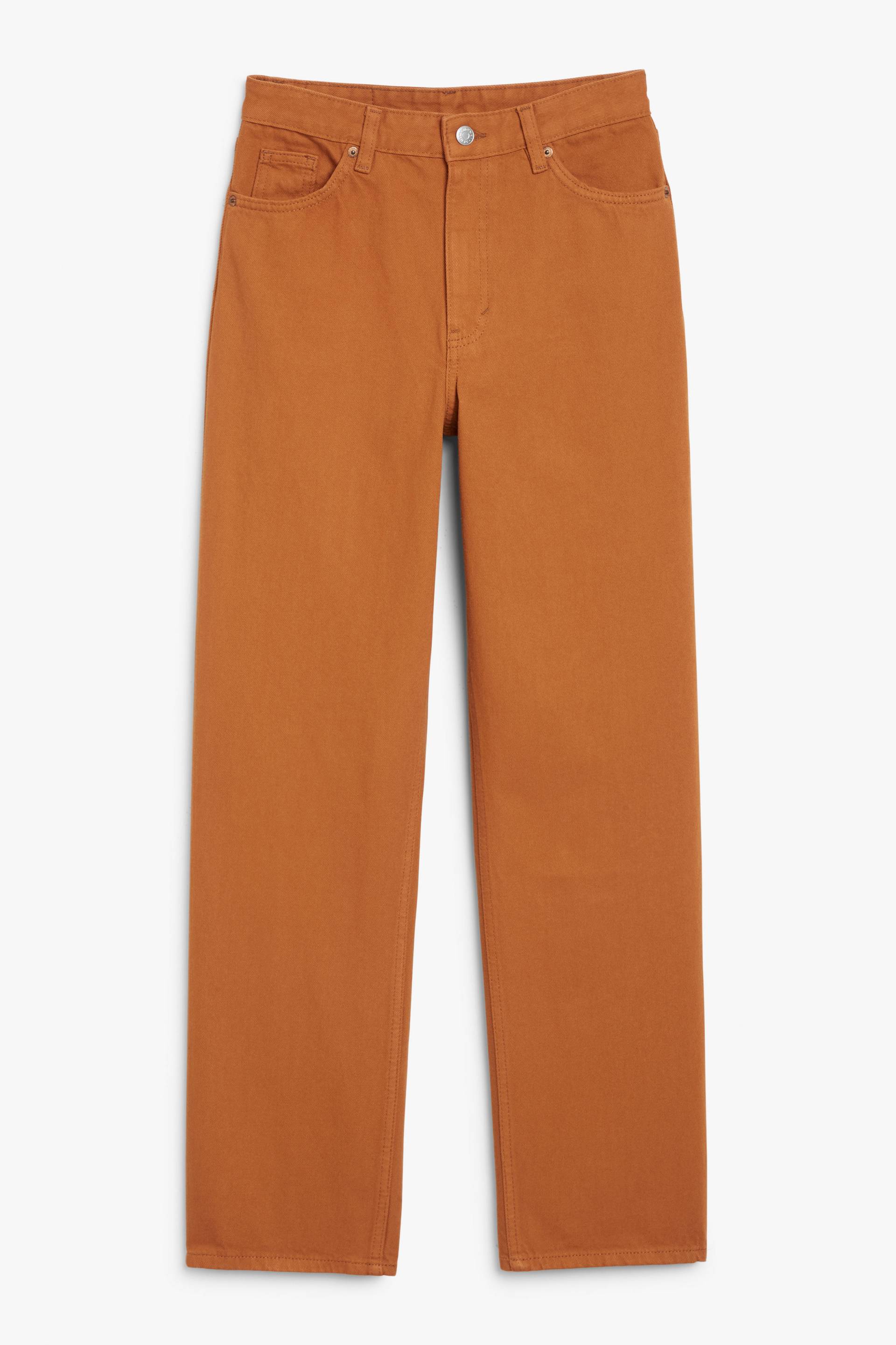 Monki Taillierte braune Jeans Taiki mit geradem Bein Rostbraun, Baggy in Größe W 24. Farbe: Rust brown von Monki