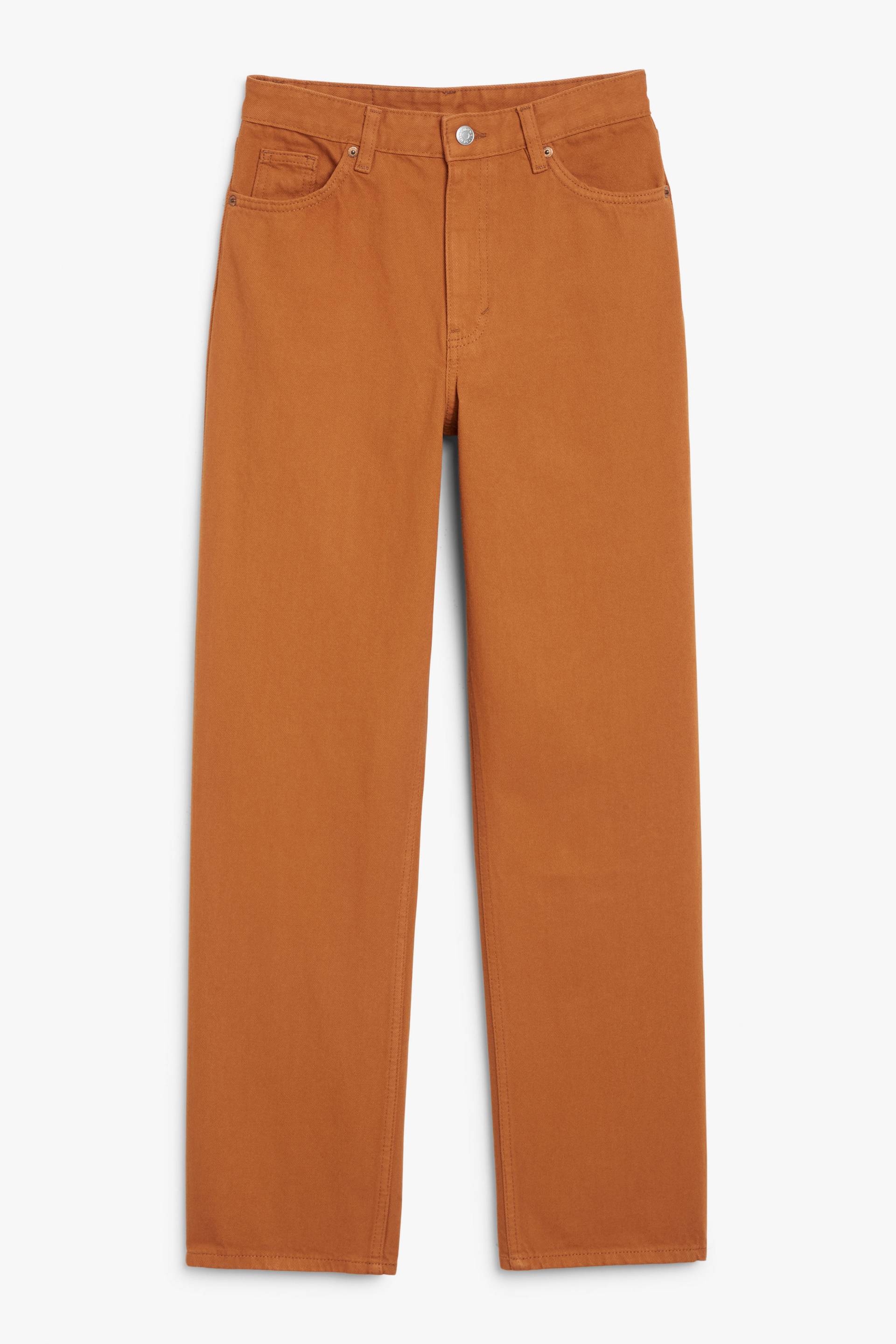 Monki Taillierte braune Jeans Taiki mit geradem Bein Rostbraun, Baggy in Größe W 25. Farbe: Rust brown von Monki