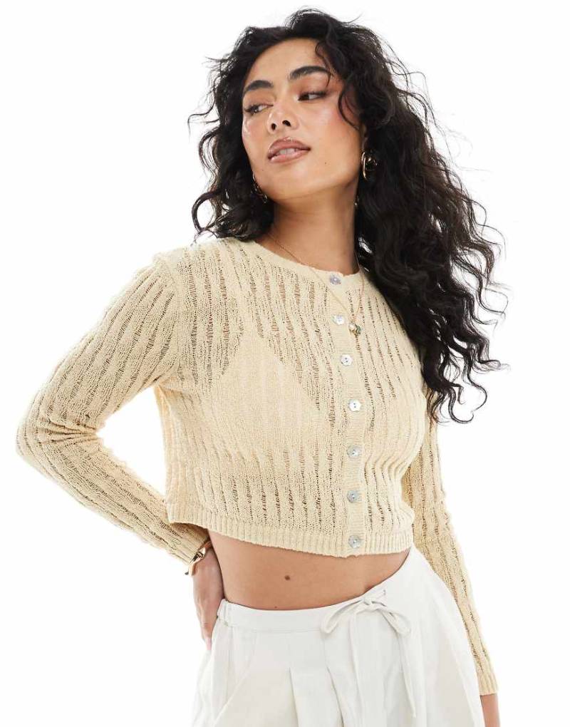 Monki - Strickjacke in Buttergelb mit Ziernaht von Monki