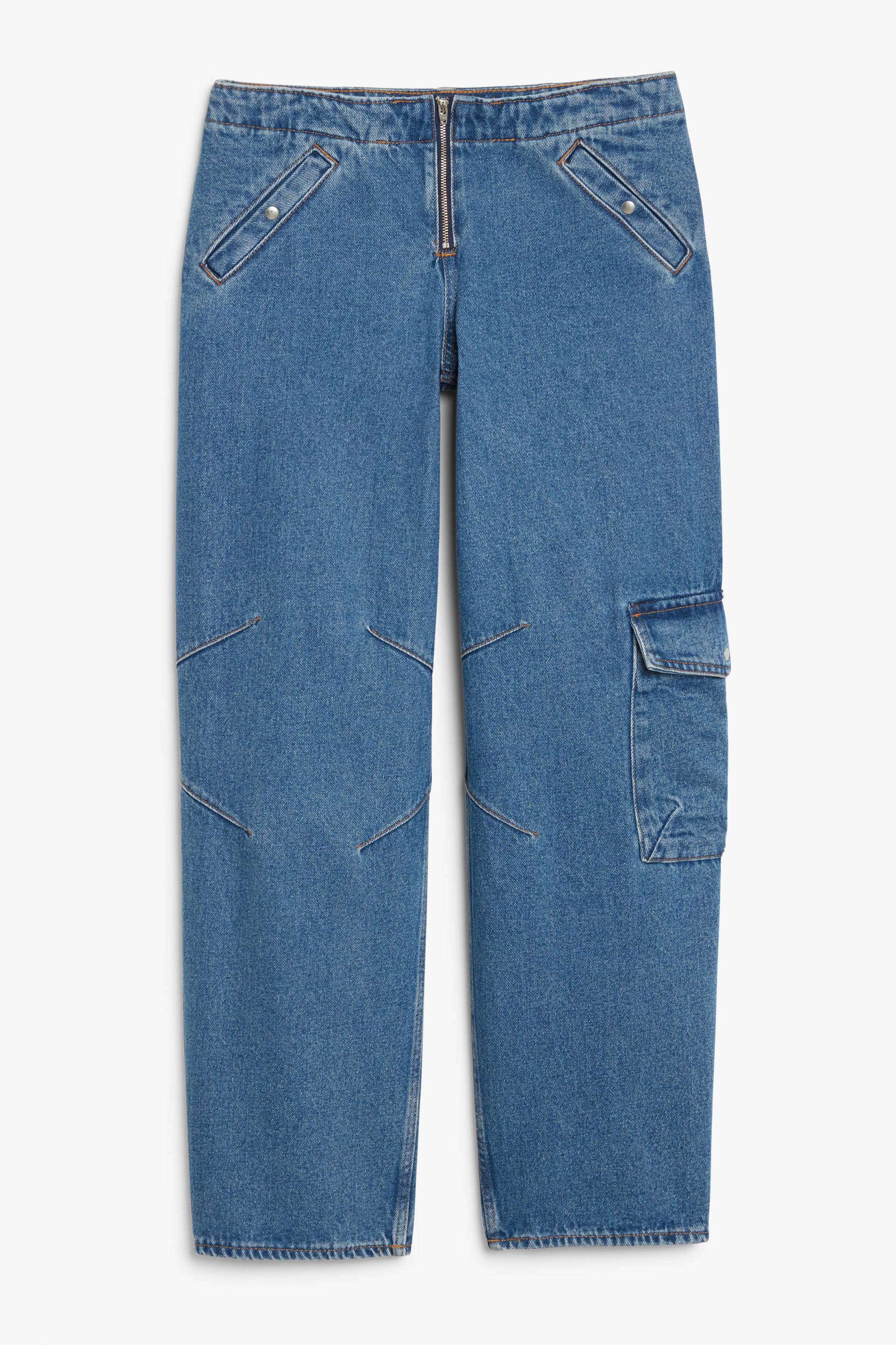 Monki Tief sitzende Cargo-Jeans Blau, Baggy in Größe W 29. Farbe: Blue von Monki