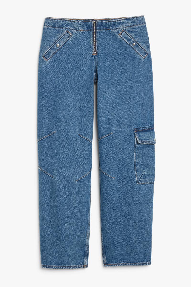 Monki Tief sitzende Cargo-Jeans Blau, Baggy in Größe W 31. Farbe: Blue von Monki