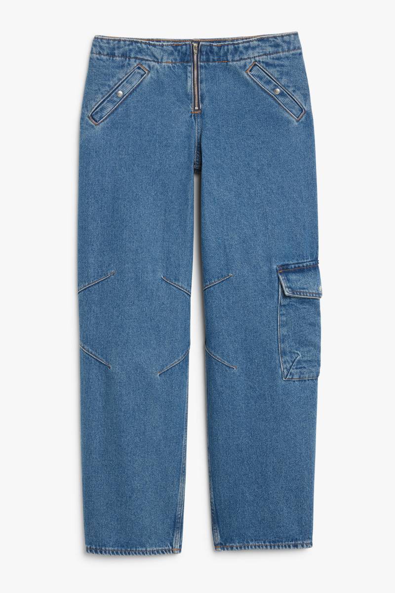 Monki Tief sitzende Cargo-Jeans Blau, Baggy in Größe W 34. Farbe: Blue von Monki