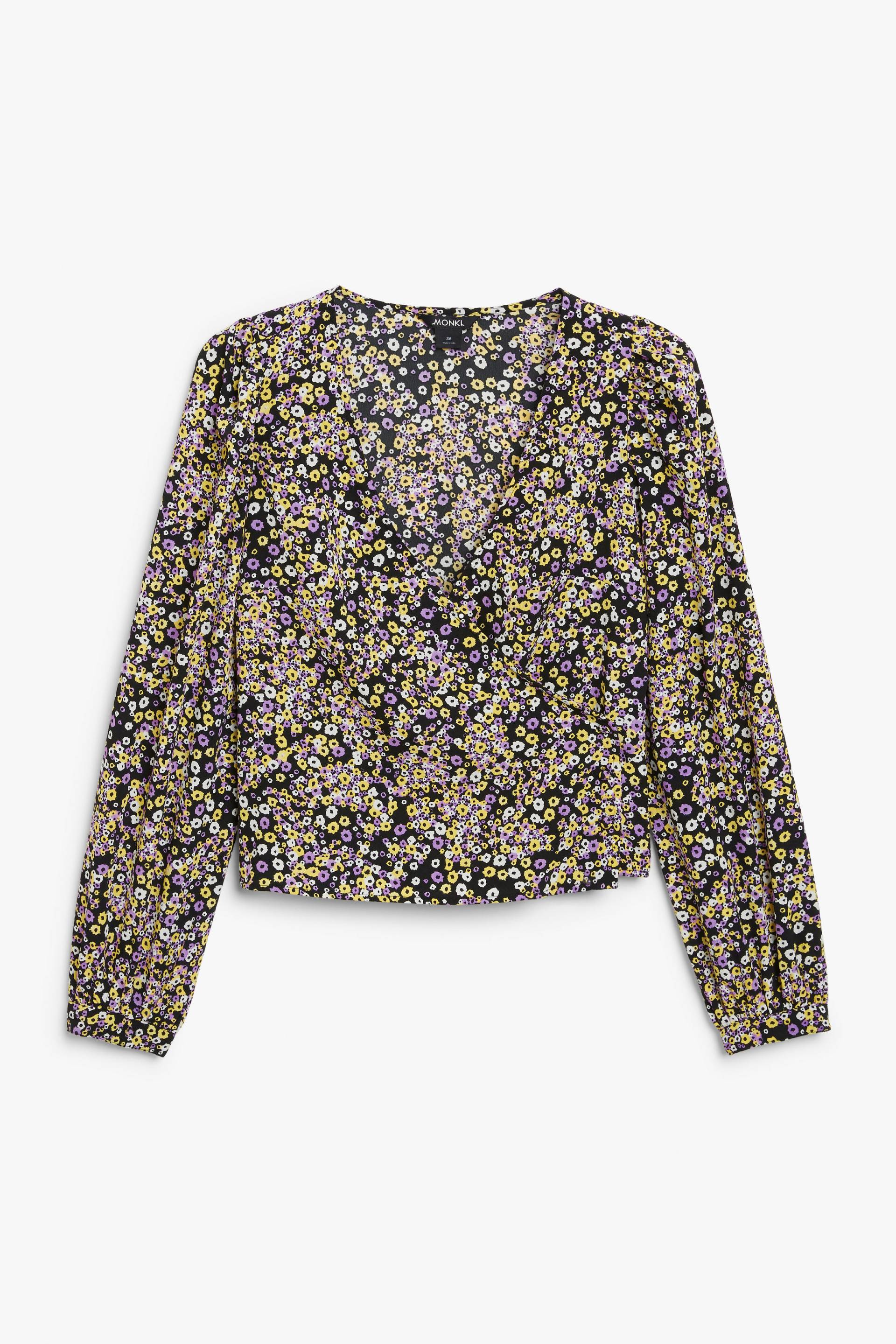 Monki Wickelbluse aus Kreppstoff mit langen Ärmeln Pastellfarbene Blumen, Blusen in Größe 36. Farbe: Pastel flowers von Monki