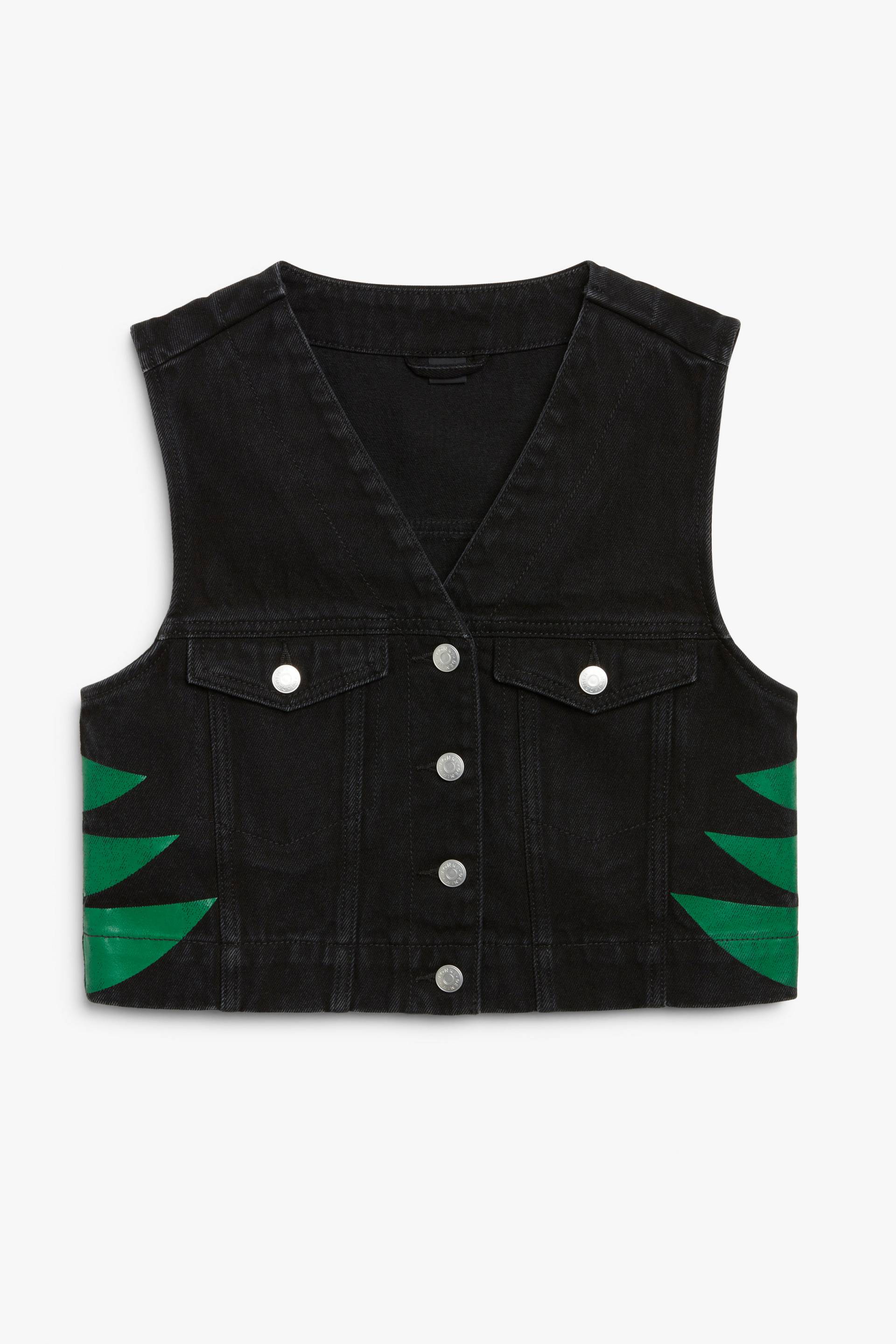 Monki × IGGY JEANS Jeansweste Grüne Stacheln, Westen in Größe 36. Farbe: Green spikes von Monki