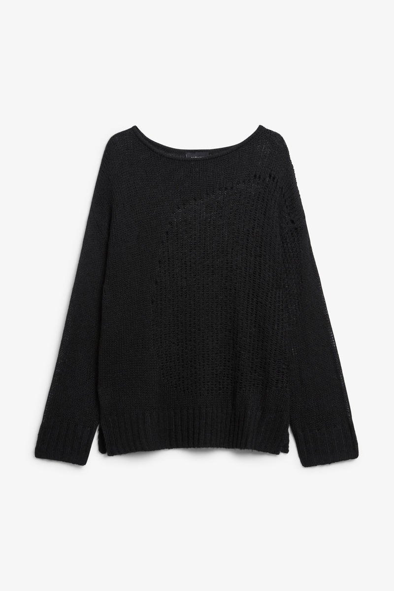 Offen Gestrickter, Lockerer Distressed-Pullover - Schwarz von Monki