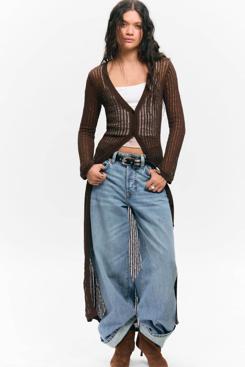 Open-Knit V-neck Maxi Cardigan von Monki