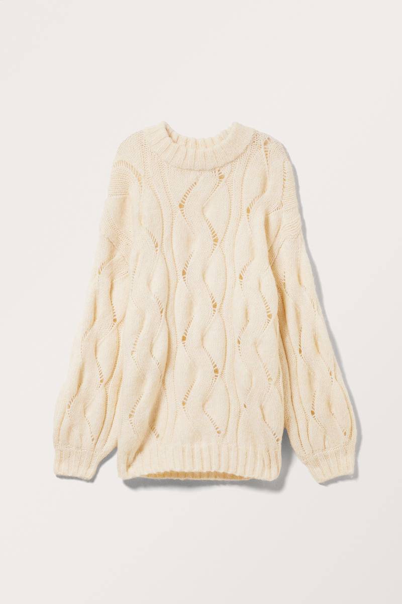Oversized-Pullover Mit Zopfmuster - Weiß von Monki