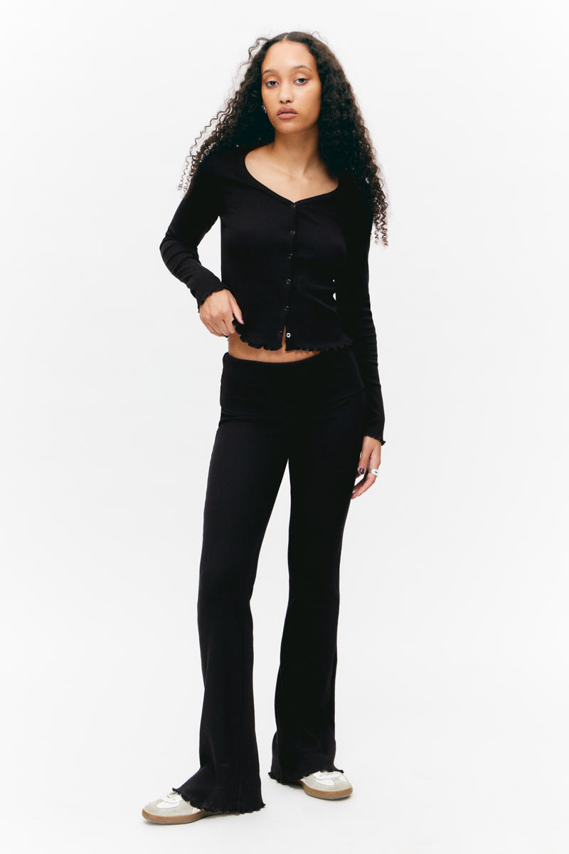 Ribbed Fold-over Waist Flared Trousers von Monki