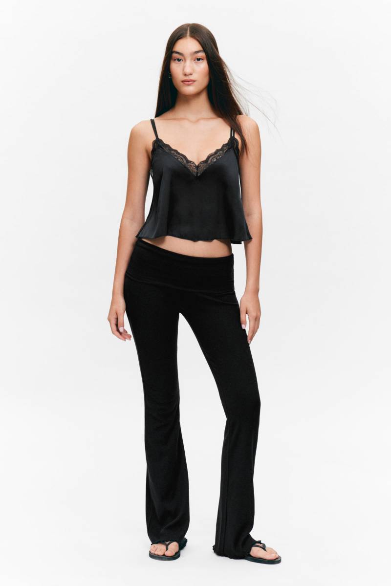 Ribbed Fold-over Waist Flared Trousers von Monki
