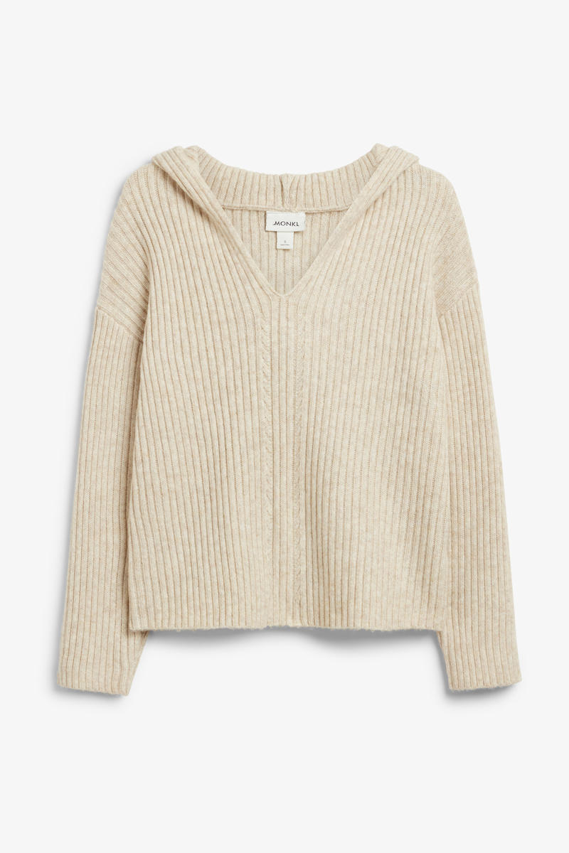 Rippstrick-Kapuzenpullover Aus Wollmischung - Beige von Monki