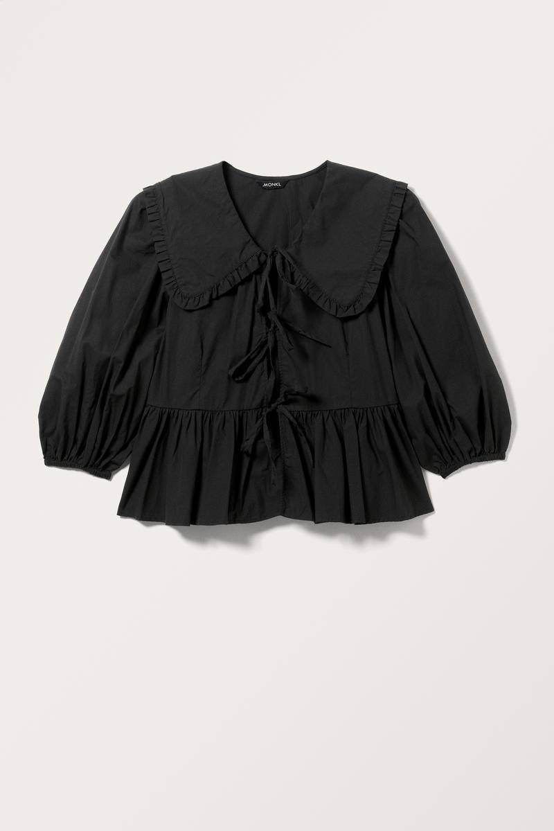 Schößchenbluse Aus Popeline-Baumwolle - Schwarz von Monki