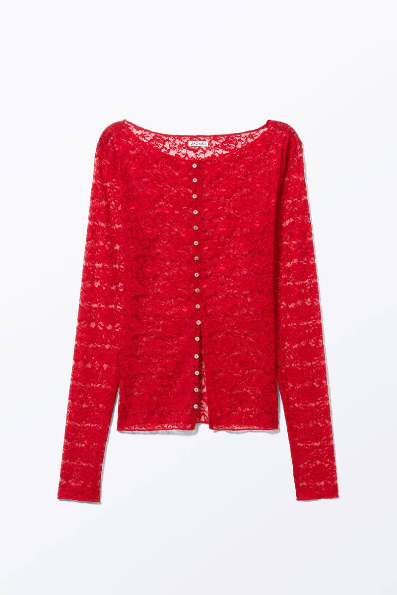 Spitzen-Cardigan Mit U-Boot-Ausschnitt - Rot von Monki