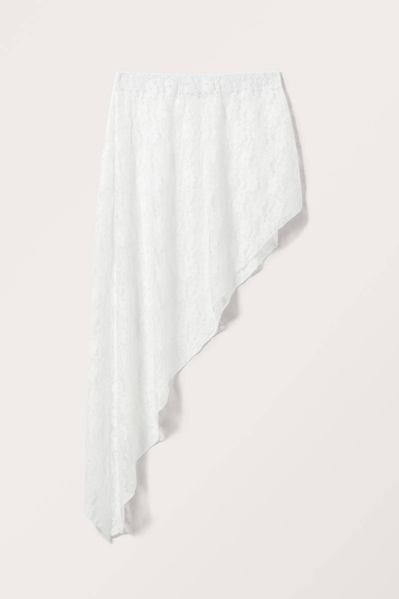 Transparenter, Asymmetrischer Spitzenrock - Weiß von Monki