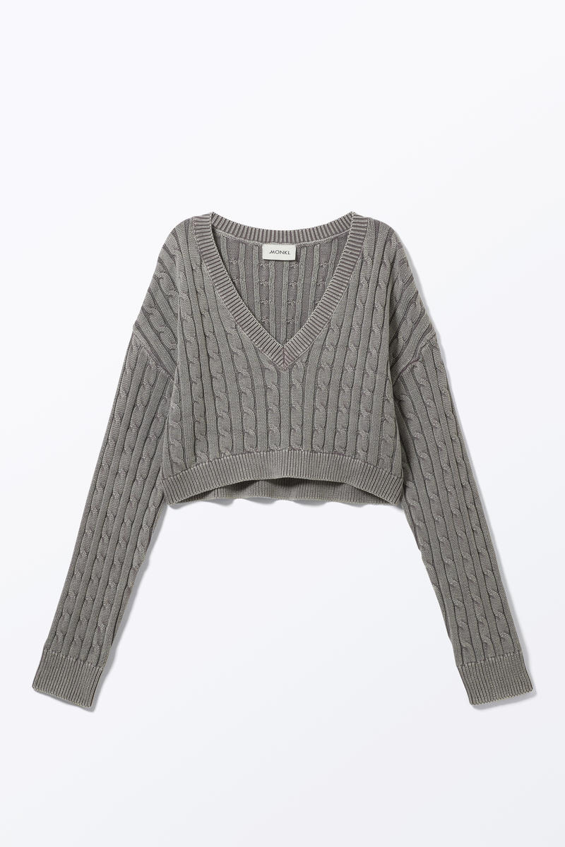 Verkürzter Zopfstrickpullover - Grau Verkürzter Zopfstrickpullover - Grau von Monki