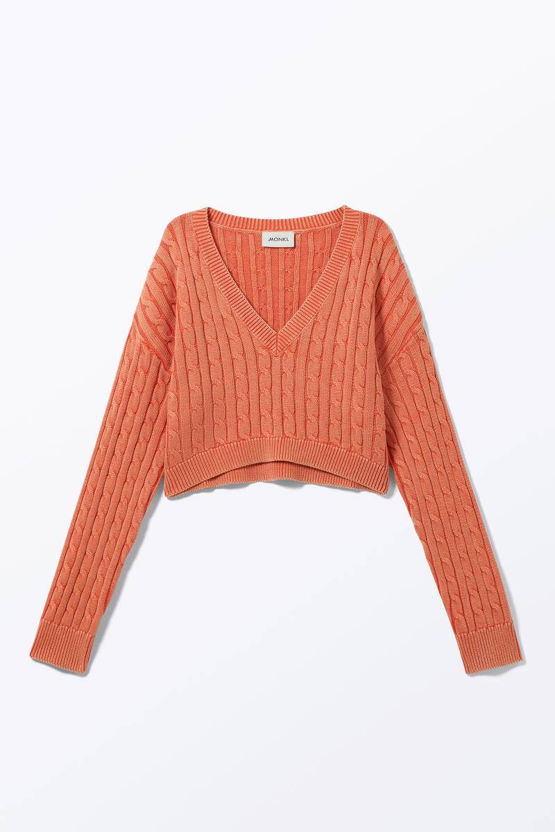 Verkürzter Zopfstrickpullover - Orange von Monki