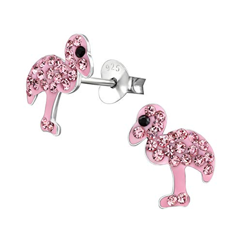 Monkimau Mädchen Ohrringe Flamingo Ohrstecker aus 925 Sterling Silver echt Silber mit 50 Kristallen von MONKIMAU