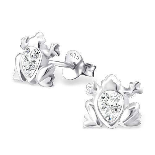 Monkimau Mädchen Ohrringe Frosch Ohrstecker aus 925 Sterling Silver echt Silber mit 10 Kristallen von MONKIMAU